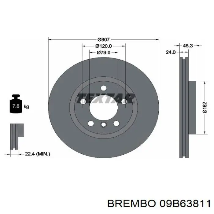 Купити 09B63811 Brembo Ротор гальмівний