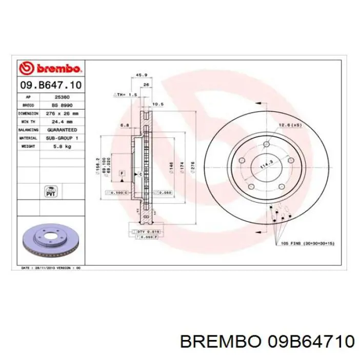 09B64710 Brembo диск гальмівний передній