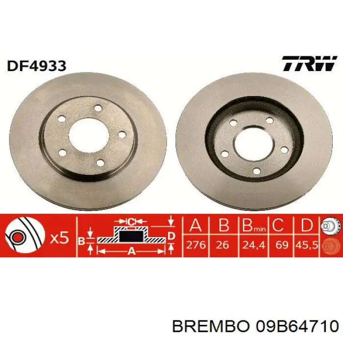 Диск переднього гальма Brembo 09B64710 ціна, від 45.42 USD