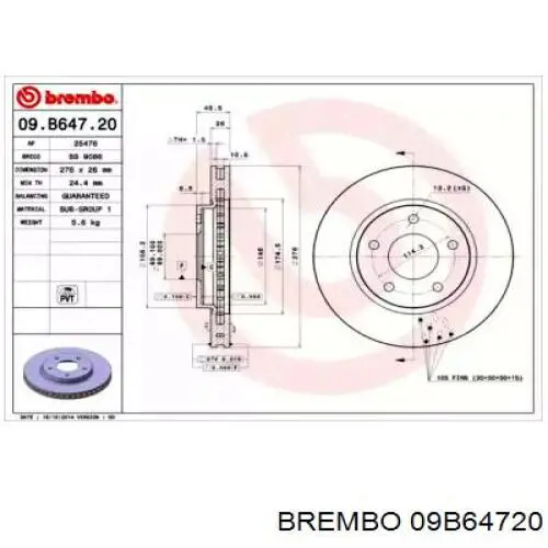 Диск переднього гальма Brembo 09B64720 ціна, від 34.21 USD