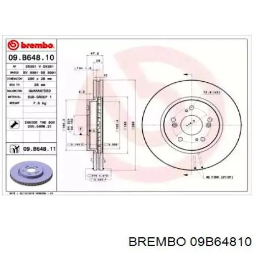 09B64810 Brembo диск гальмівний передній