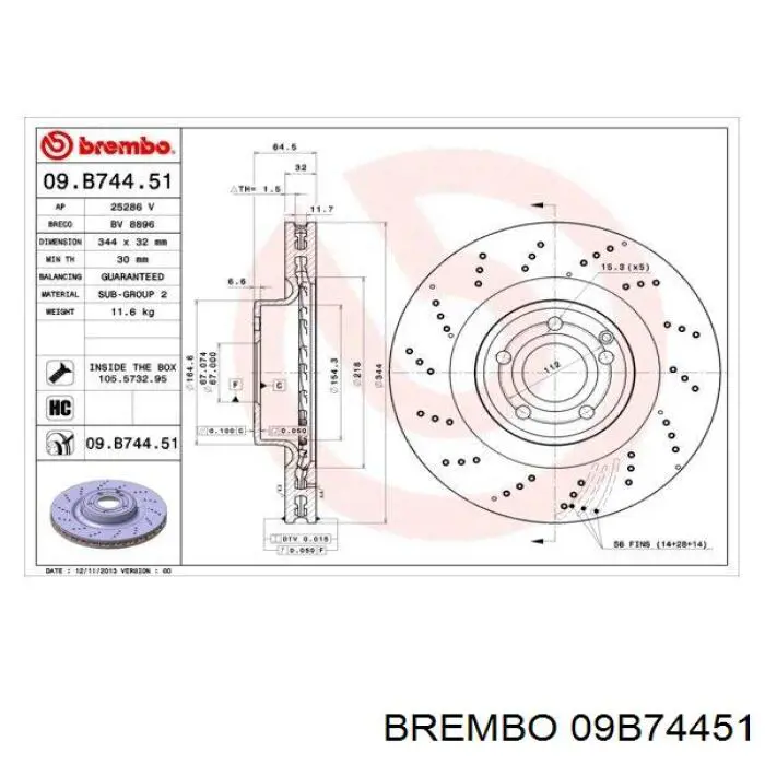 09B74451 Brembo диск гальмівний передній