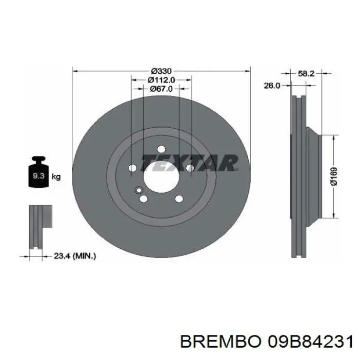 09B84231 Brembo диск гальмівний задній