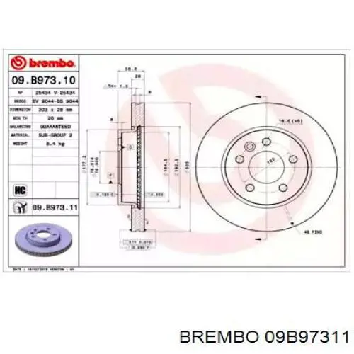 Гальмівні диски передні 09B97311 Brembo
