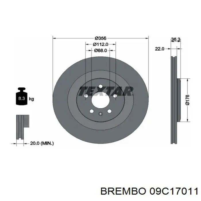 Задні дискові гальма Brembo 09C17011 ціна, від 120.28 USD