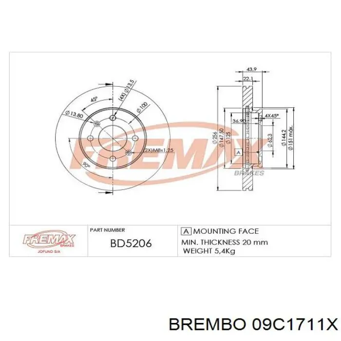 Купити 09C1711X Brembo Ротор гальмівний