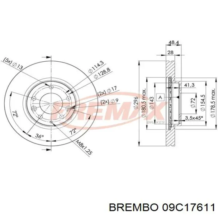 Диск переднього гальма Brembo 09C17611 ціна, від 54.85 USD