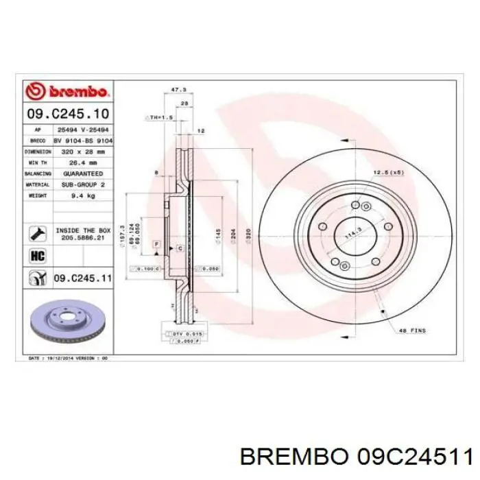 09C24511 Brembo диск гальмівний передній