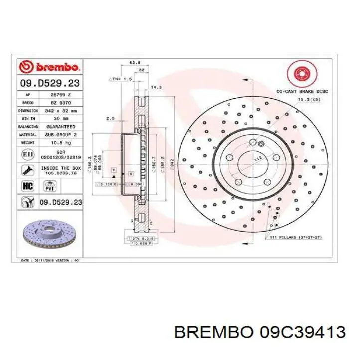 09C39413 Brembo диск гальмівний передній