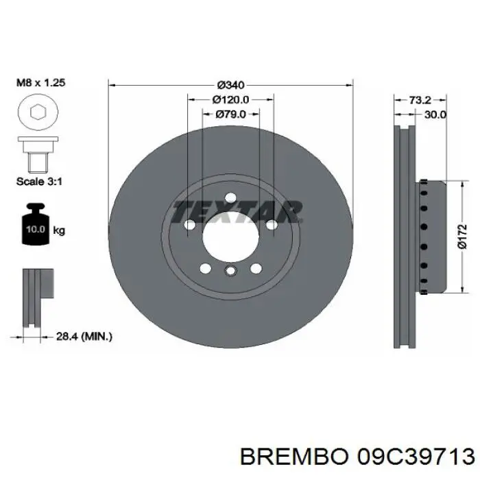 09C39713 Brembo диск гальмівний передній