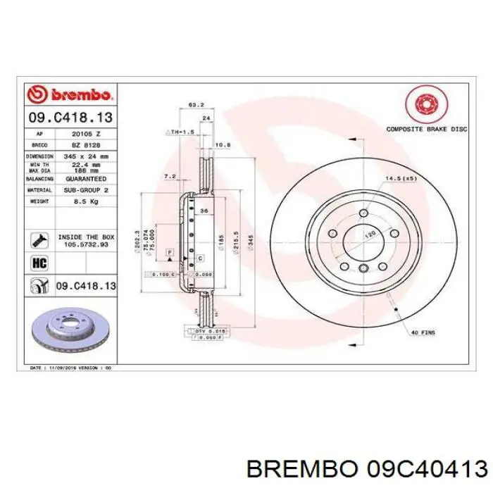 Гальмівні диски 09C40413 Brembo