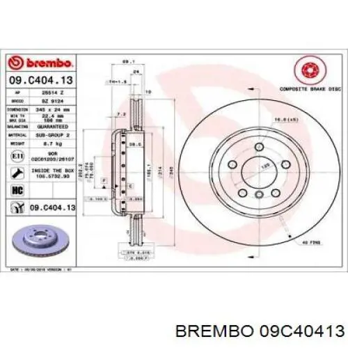 Диск гальмівний задній 09C40413 Brembo