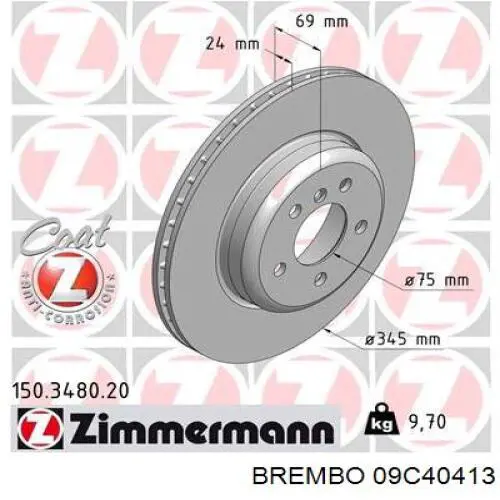 Задні дискові гальма Brembo 09C40413 ціна, від 159.18 USD
