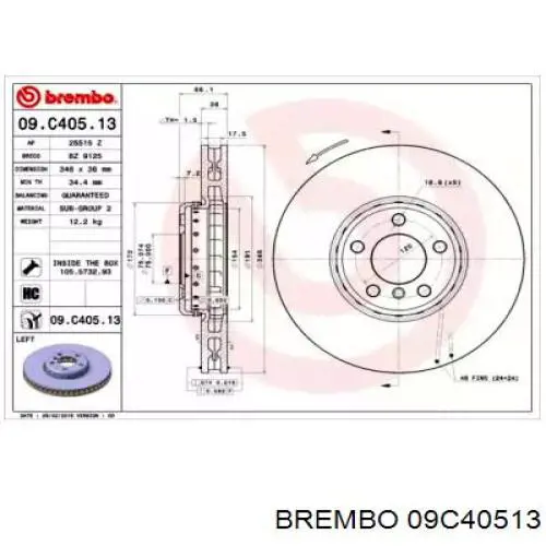 Диск переднього гальма Brembo 09C40513 ціна, від 209.45 USD