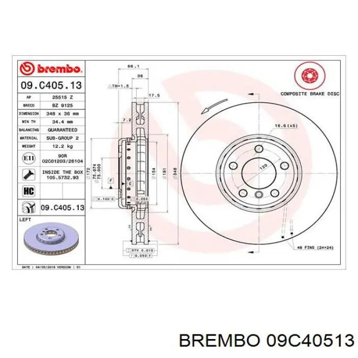09C40513 Brembo диск гальмівний передній