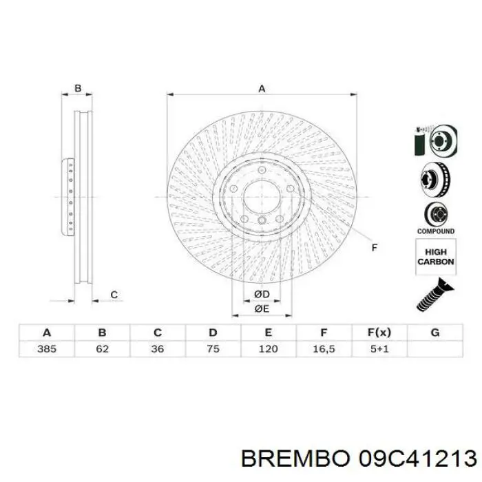 Диск переднього гальма Brembo 09C41213 ціна, від 264.18 USD