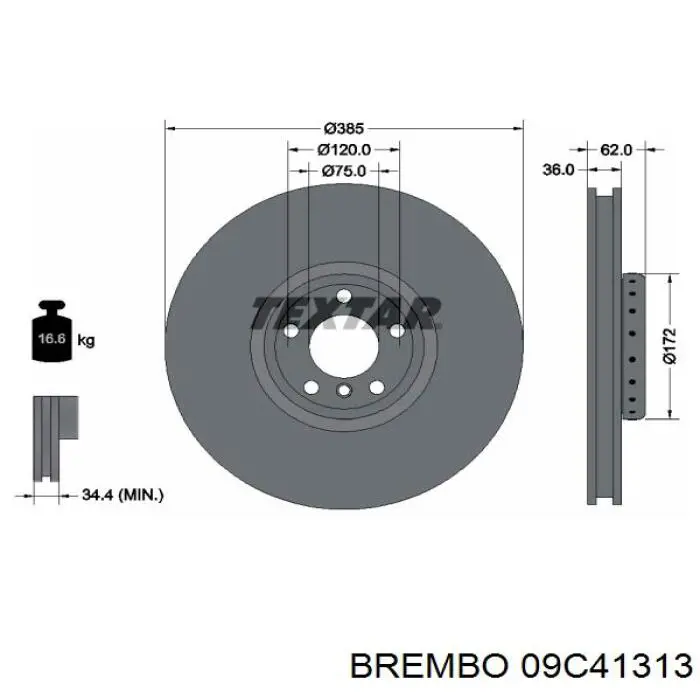 Диск гальмівний передній Brembo 09C41313