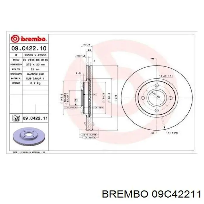 Гальмівні диски передні 09C42211 Brembo