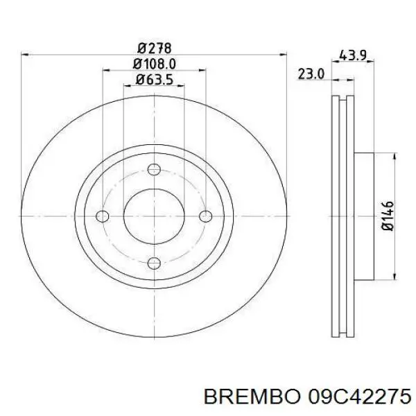 Диск переднього гальма Brembo 09C42275 ціна, від 43.93 USD
