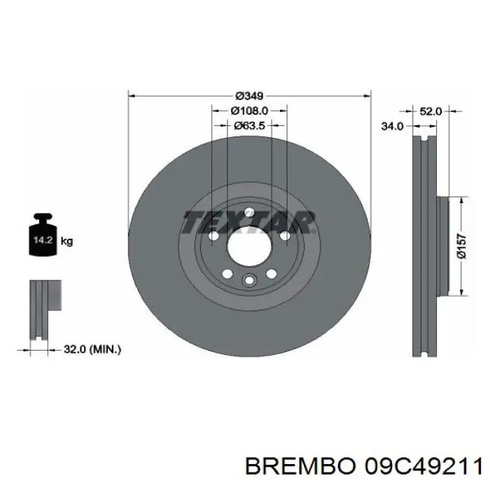 Диск гальмівний передній 09C49211 Brembo