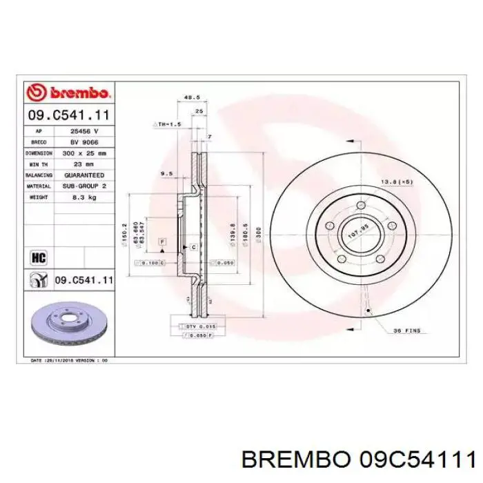 Диск гальмівний передній 09C54111 Brembo