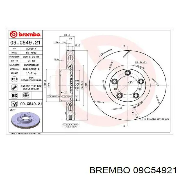 Купити 09C54921 Brembo Ротор гальмівний