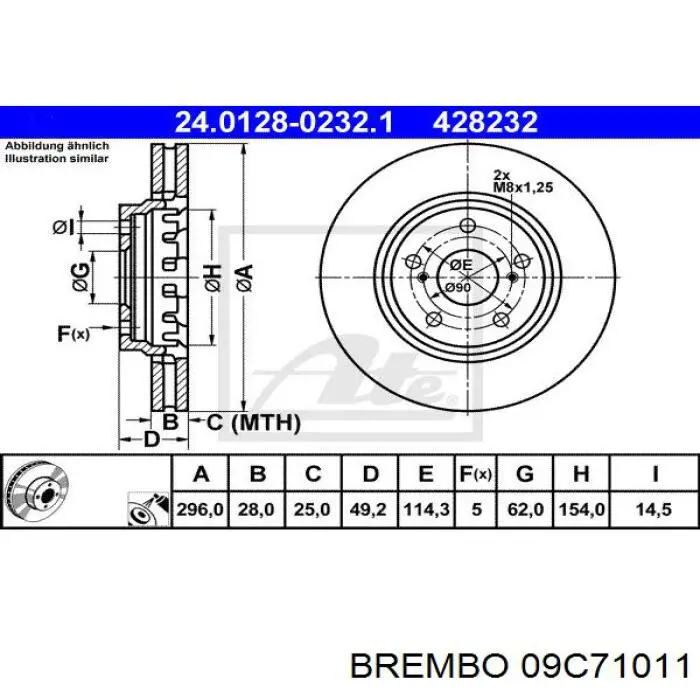 09C71011 Brembo Гальмо дискове переднє