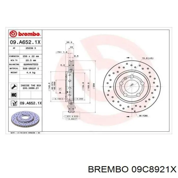 Купити 09C8921X Brembo Ротор гальмівний