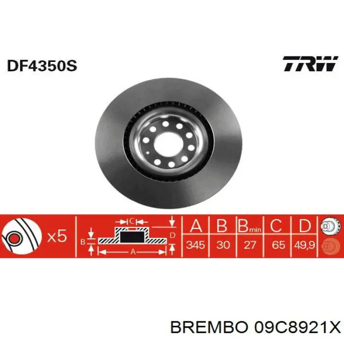 09C8921X Brembo Гальмо дискове переднє