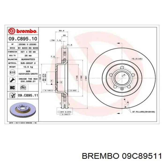 Купити 09C89511 Brembo Ротор гальмівний