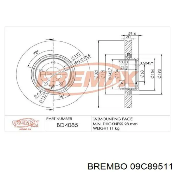 Гальмівні диски передні 09C89511 Brembo