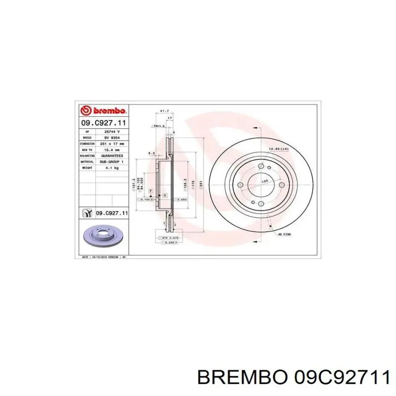 Купити 09C92711 Brembo Ротор гальмівний