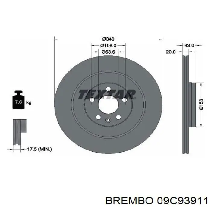 Купити 09C93911 Brembo Диск заднього гальма
