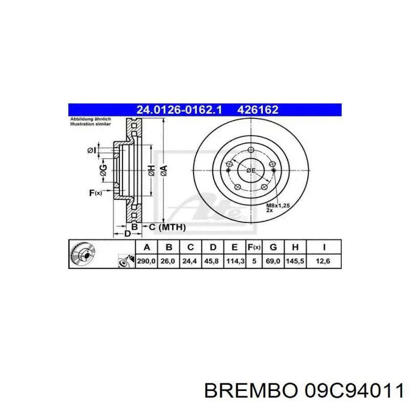 Диск гальмівний передній Brembo 09C94011