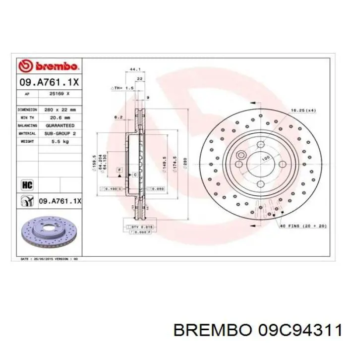 09C94311 Brembo Гальмо дискове переднє