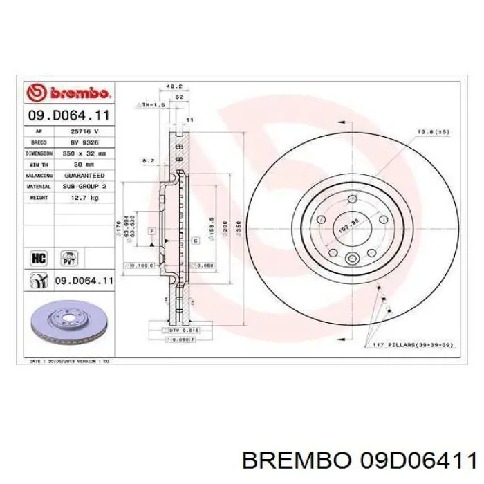 09D06411 Brembo диск гальмівний передній