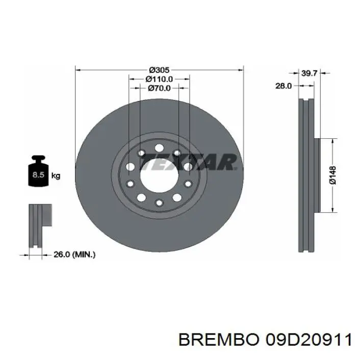 Диск гальмівний передній 09D20911 Brembo