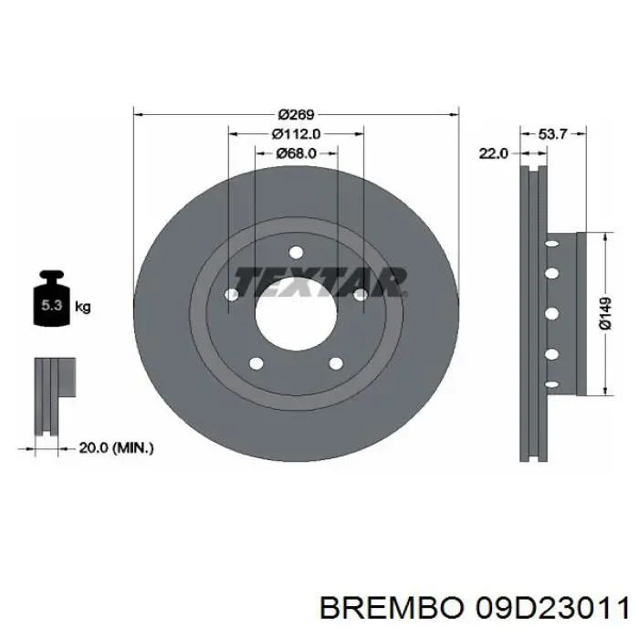 Диск гальмівний задній 09D23011 Brembo