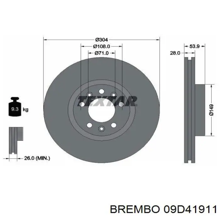 Диск гальмівний передній 09D41911 Brembo