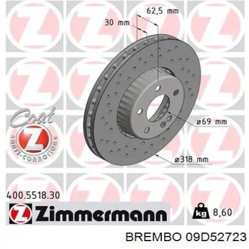 Гальмівні диски передні 09D52723 Brembo