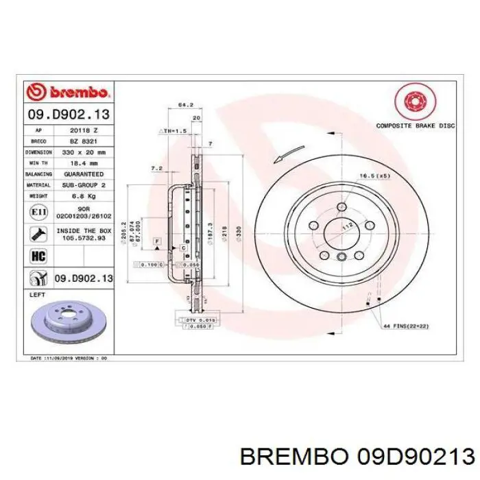 Диск гальмівний задній 09D90213 Brembo