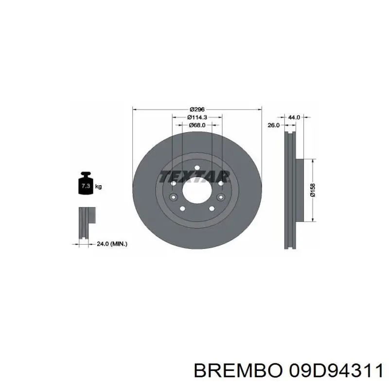Диск переднього гальма Brembo 09D94311 ціна, від 63.65 USD