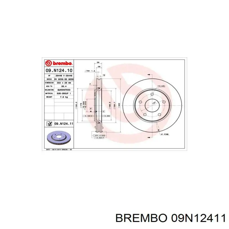 09N12411 Brembo диск гальмівний передній