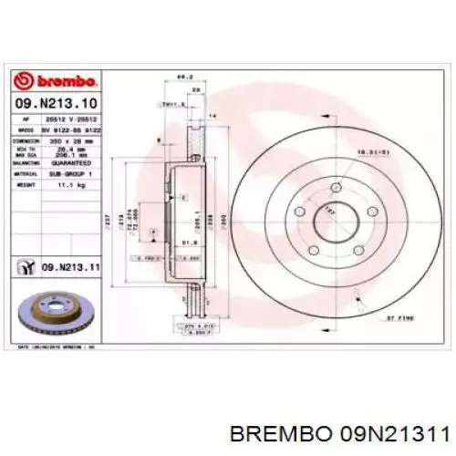 Диск гальмівний задній Brembo 09N21311