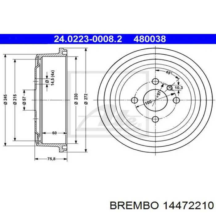 Купити 14472210 Brembo Барабан гальмівний задній