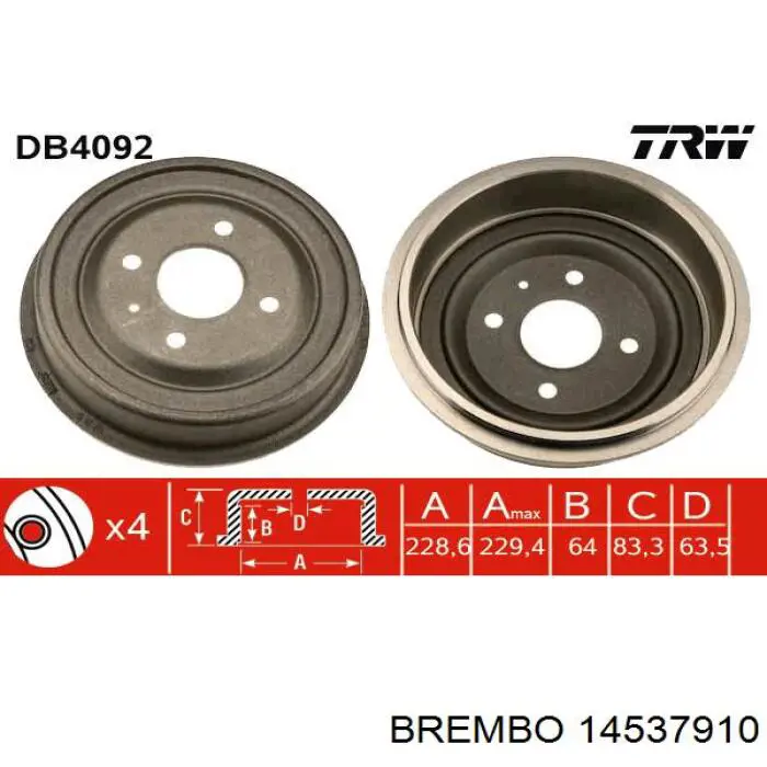 Барабан гальмівний задній 14537910 Brembo