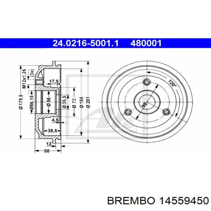 Барабан гальмівний задній 14559450 Brembo