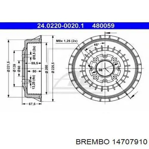 Барабан гальмівний задній 14707910 Brembo