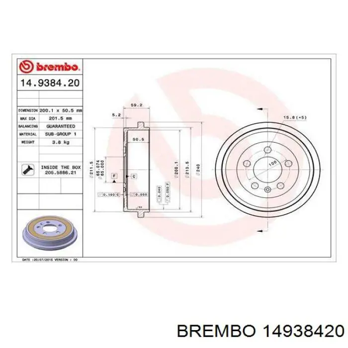 Купити 14938420 Brembo Барабан гальмівний задній