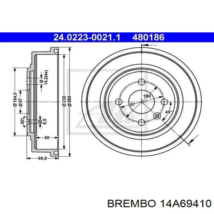Барабан гальмівний задній 14A69410 Brembo